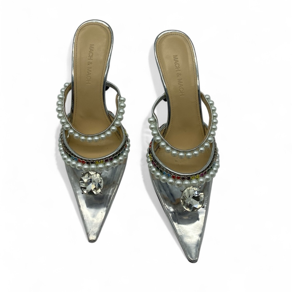 MACH & MACH Silver Pearl Embellished Heels